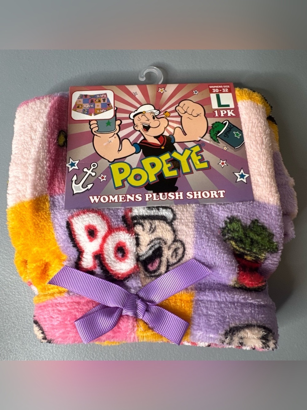 Popeye the sailor Women's Plush Shorts size large spinach graphic novelty